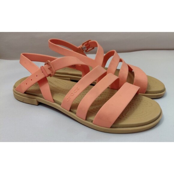 Crocs Tulum Sandals Women's Size 5/Girl's 3.5 Y Strappy Coral Block Heel - Picture 1 of 8